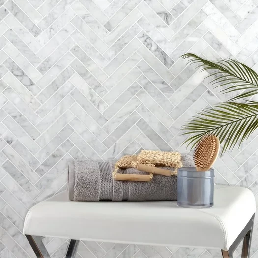 Carrara White Zigzag Mosaic Tiles